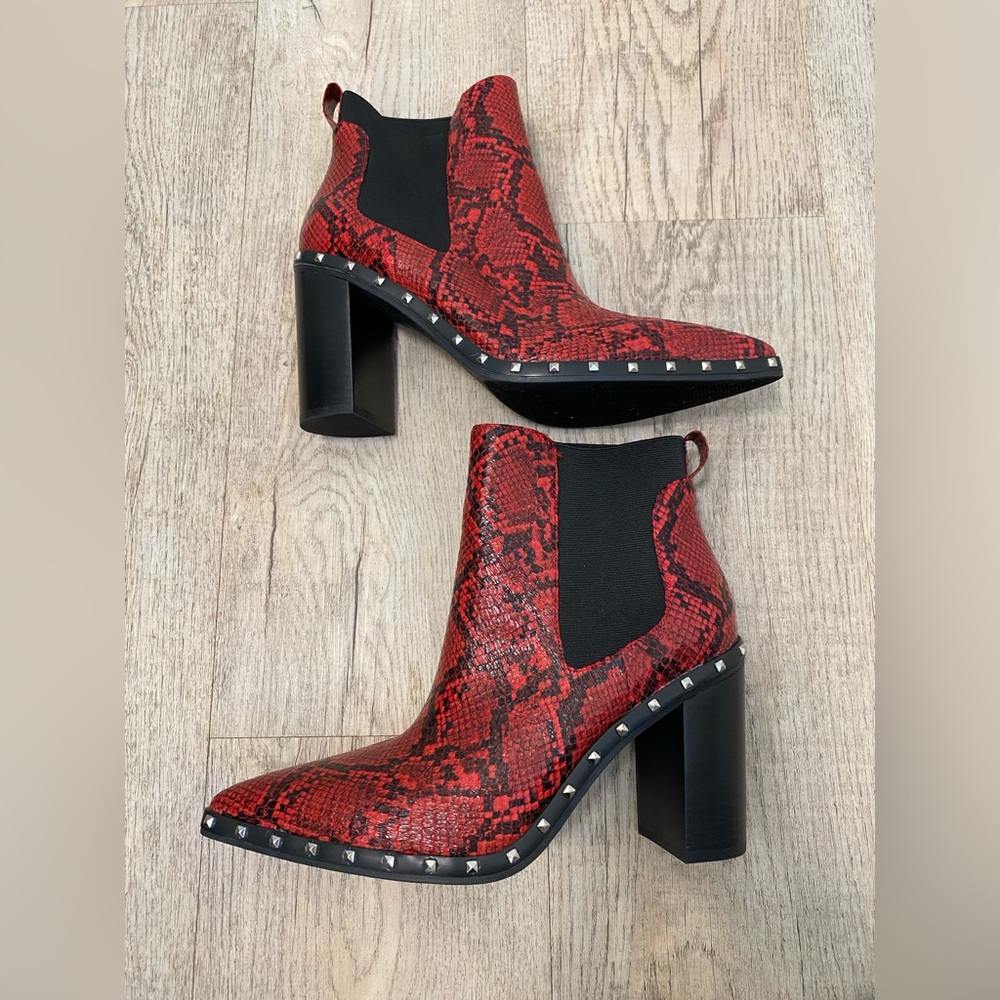 Charles by Charles David Red Snake Print Studded Ankle Boots